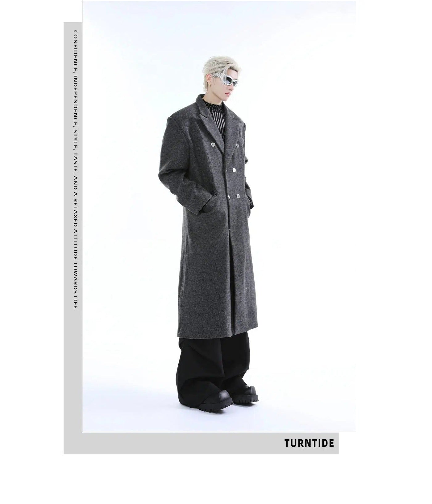 Structured Double-Breasted Long Coat Korean Street Fashion Long Coat By Turn Tide Shop Online at OH Vault