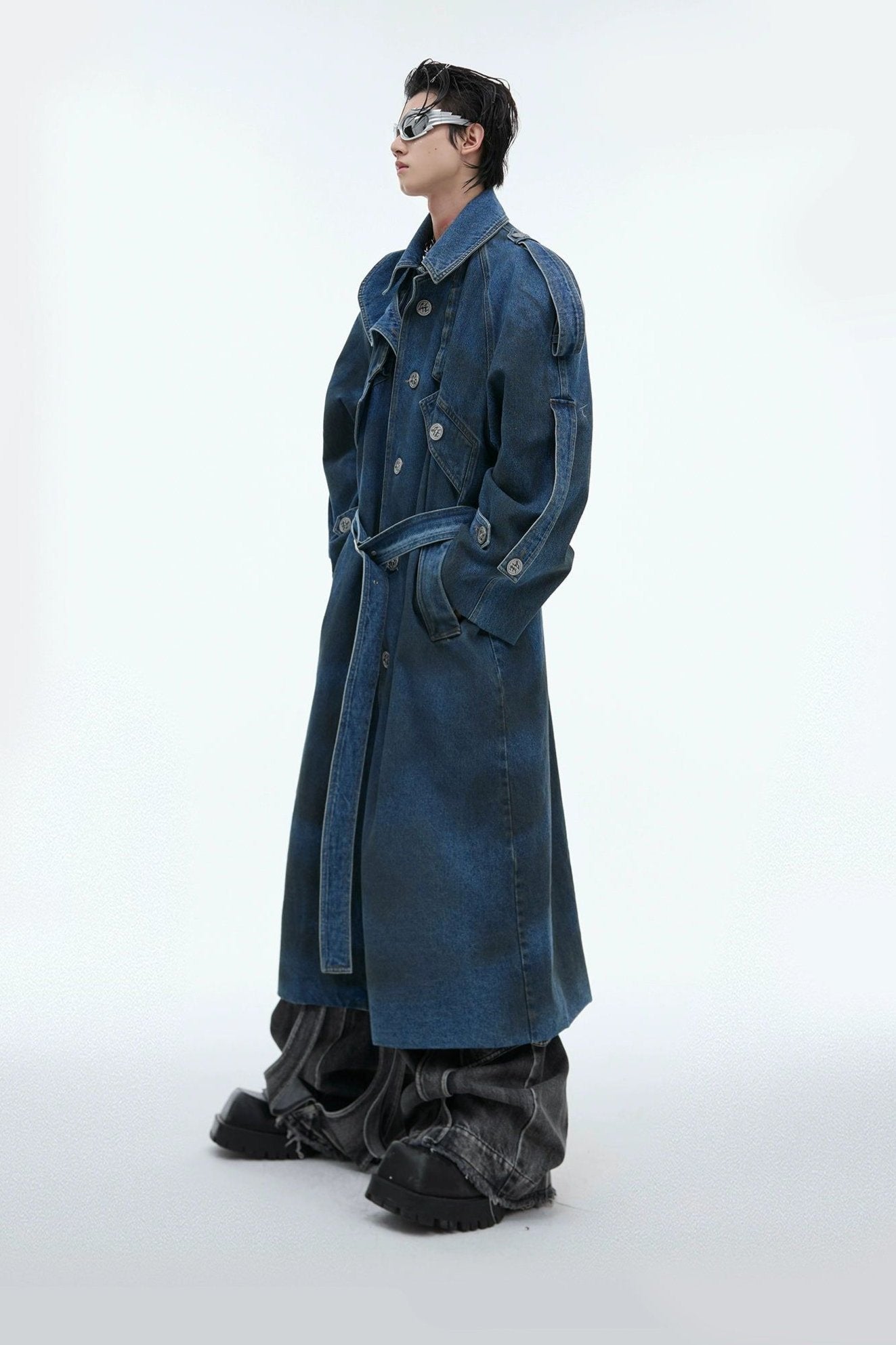 Structured Waist Belt Denim Coat Korean Street Fashion Long Coat By Argue Culture Shop Online at OH Vault