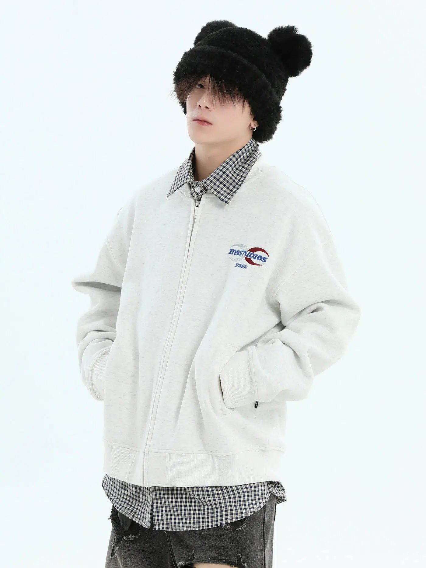 Embroidered Logo Zipped Jacket Korean Street Fashion Jacket By INS Korea Shop Online at OH Vault