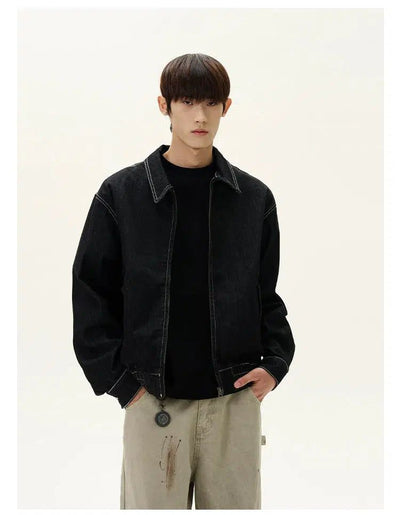 Stitched Clean Fit Short Denim Jacket Korean Street Fashion Jacket By A PUEE Shop Online at OH Vault