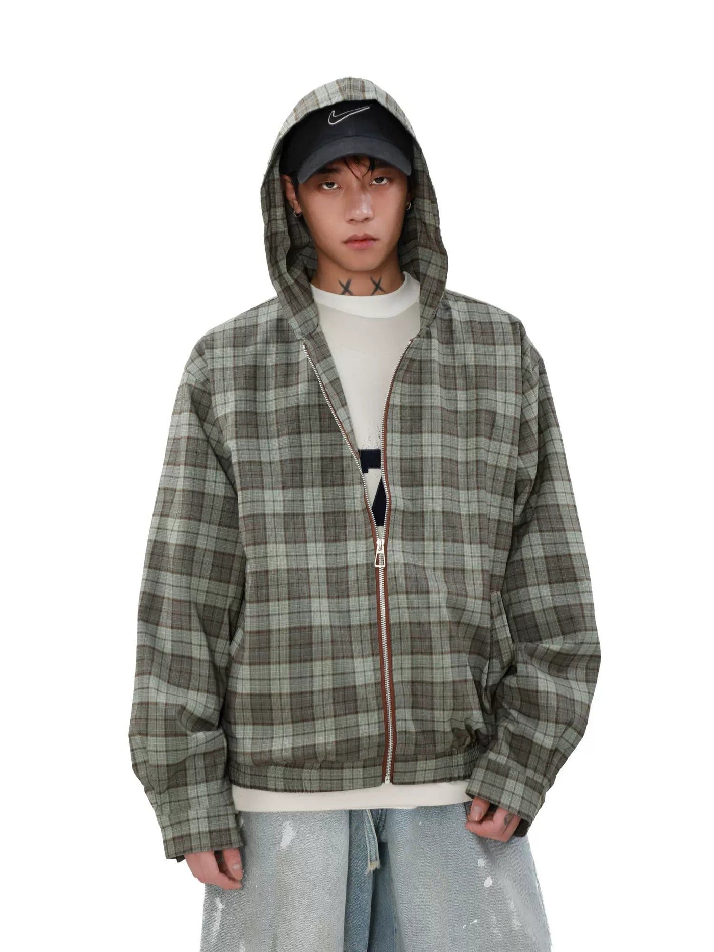 Contrast Color Zip Plaid Jacket Korean Street Fashion Jacket By Mr Nearly Shop Online at OH Vault