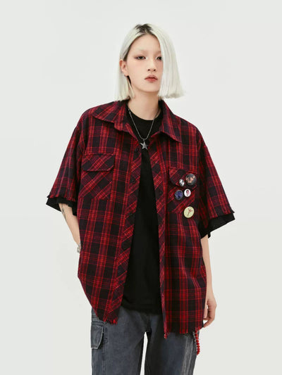 Layered 2-in-1 T-Shirt & Plaid Shirt Korean Street Fashion Shirt By Made Extreme Shop Online at OH Vault