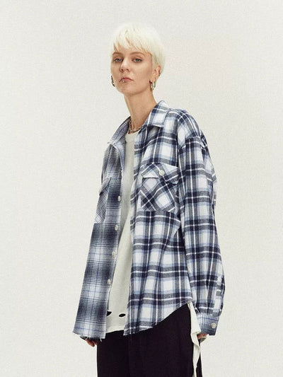 Non Parallel Plaid Shirt Korean Street Fashion Shirt By Lost CTRL Shop Online at OH Vault