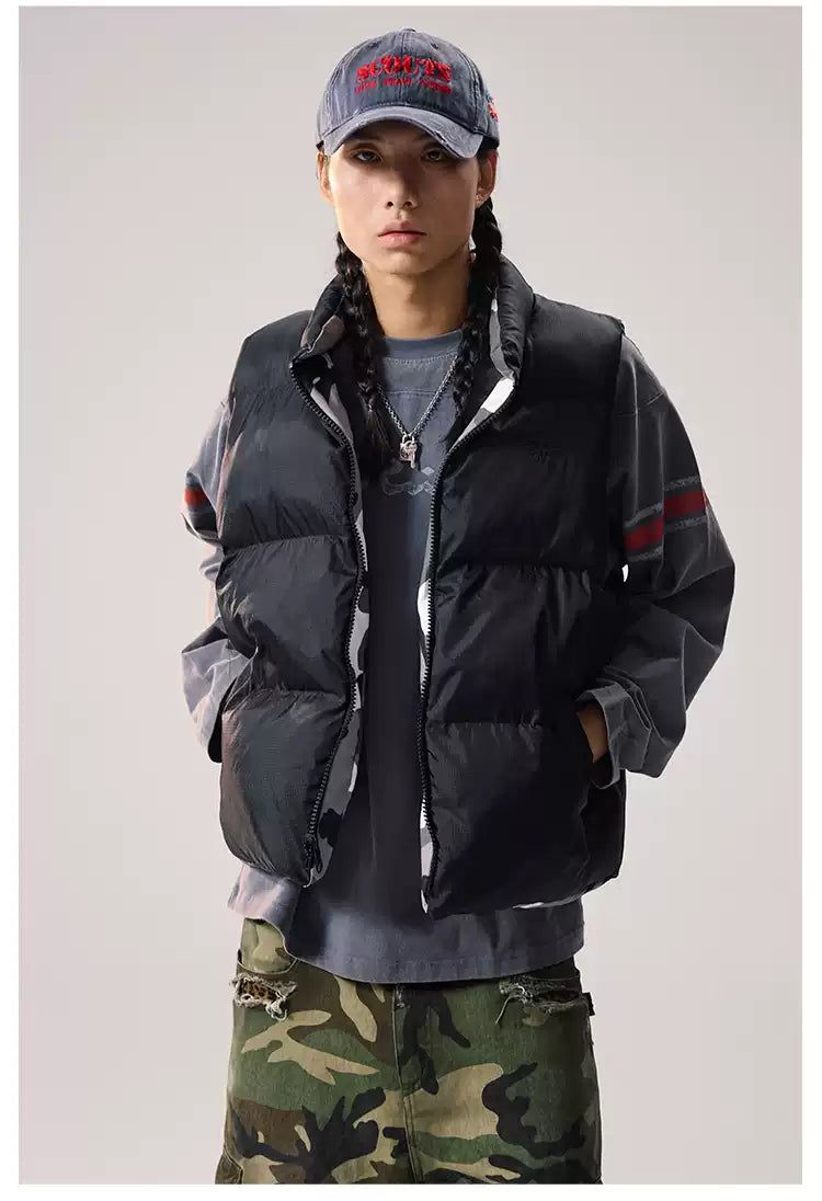 Reversible Camouflage Puffer Vest Korean Street Fashion Vest By Remedy Shop Online at OH Vault