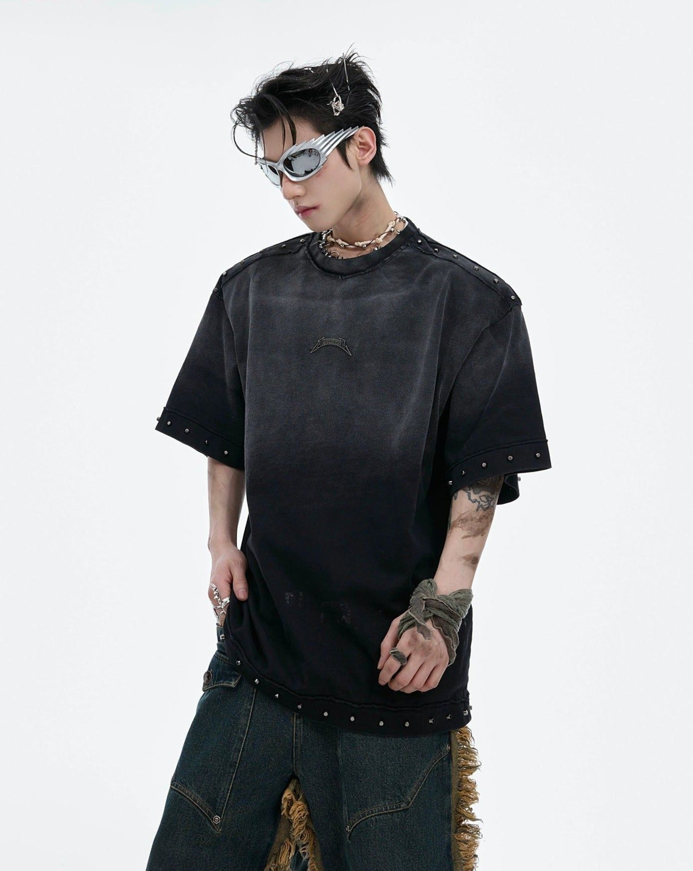 Metal Accent Faded T-Shirt Korean Street Fashion T-Shirt By Argue Culture Shop Online at OH Vault