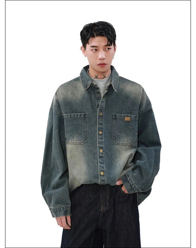 Faded Front Pocket Denim Shirt Korean Street Fashion Shirt By Mr Nearly Shop Online at OH Vault