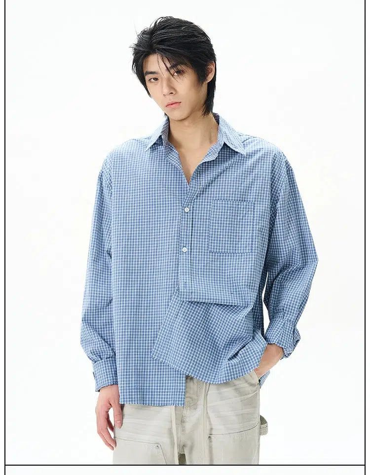 One-Pocket Thin Plaid Shirt Korean Street Fashion Shirt By 77Flight Shop Online at OH Vault