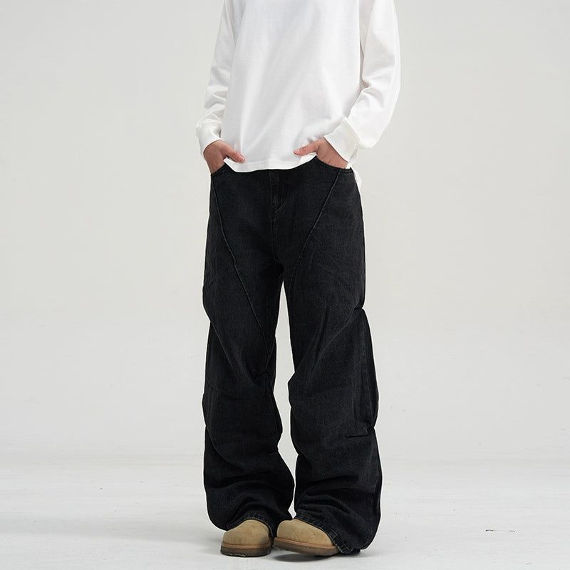 Diagonal Seams Solid Color Jeans Korean Street Fashion Jeans By A PUEE Shop Online at OH Vault