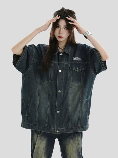 Oversized Buttoned Denim Shirt Korean Street Fashion Shirt By INS Korea Shop Online at OH Vault