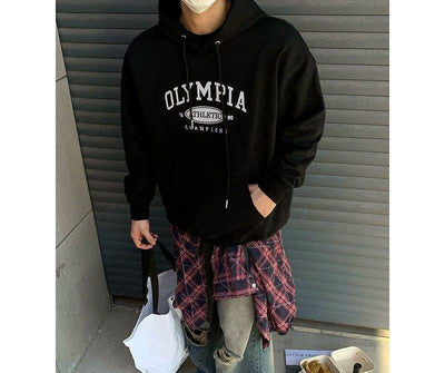 Olympia Text Pull String Hoodie Korean Street Fashion Hoodie By Poikilotherm Shop Online at OH Vault