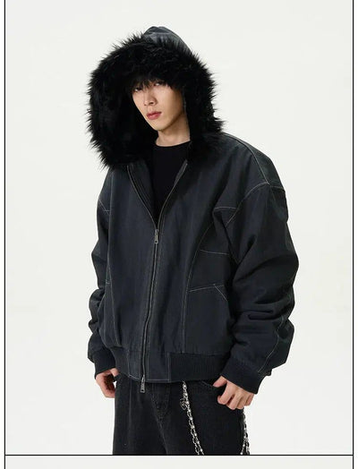 Stitched Fur Hooded Lined Jacket Korean Street Fashion Jacket By 77Flight Shop Online at OH Vault