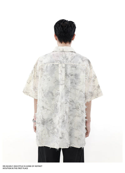 Marble Raw Edge Shirt Korean Street Fashion Shirt By Mr Nearly Shop Online at OH Vault