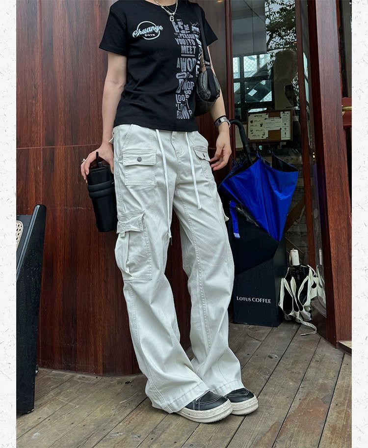 Solid Drawstring Pocket Cargo Pants Korean Street Fashion Pants By Made Extreme Shop Online at OH Vault