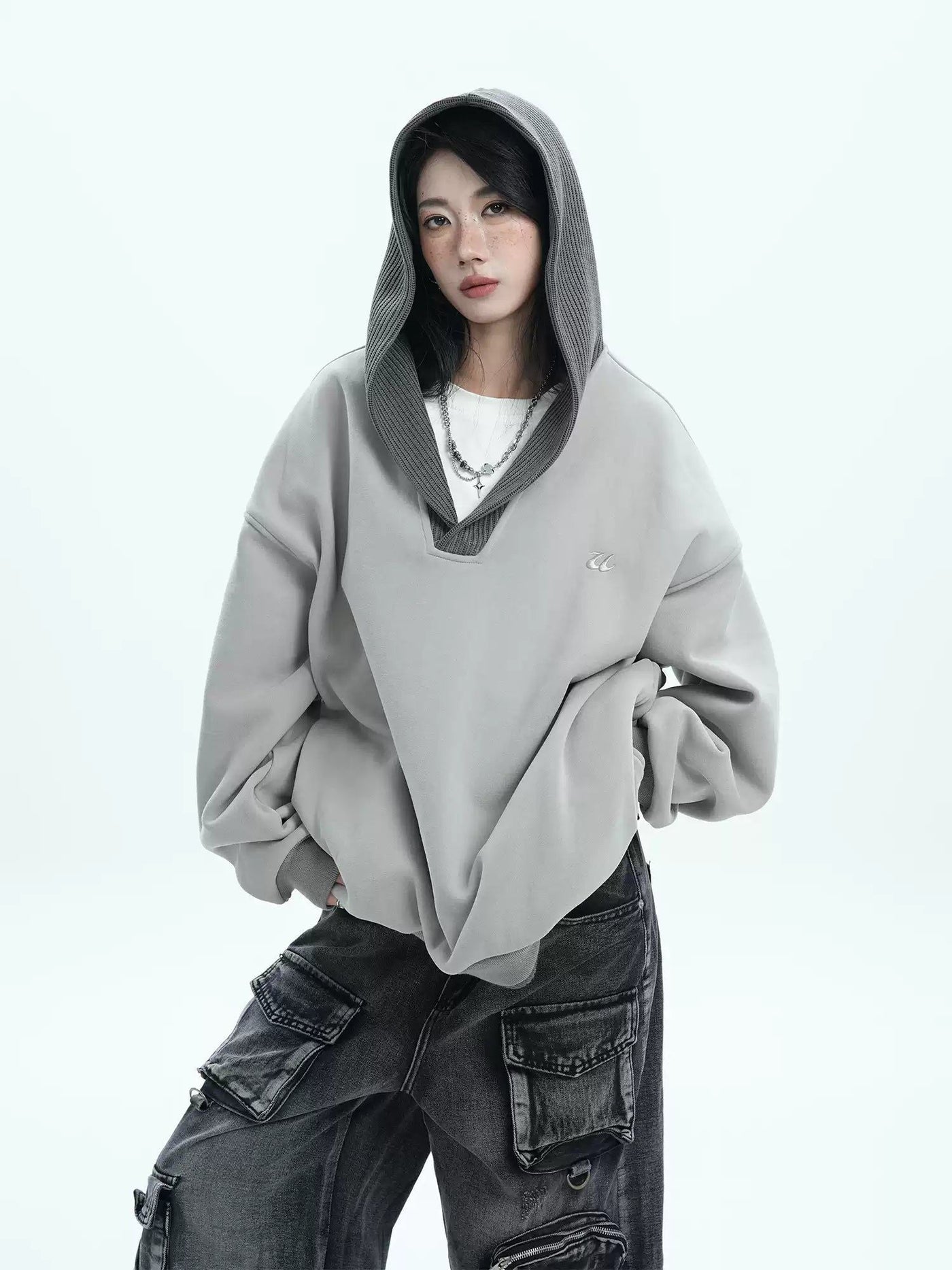 Spliced Knit Hood Hoodie Korean Street Fashion Hoodie By Jump Next Shop Online at OH Vault