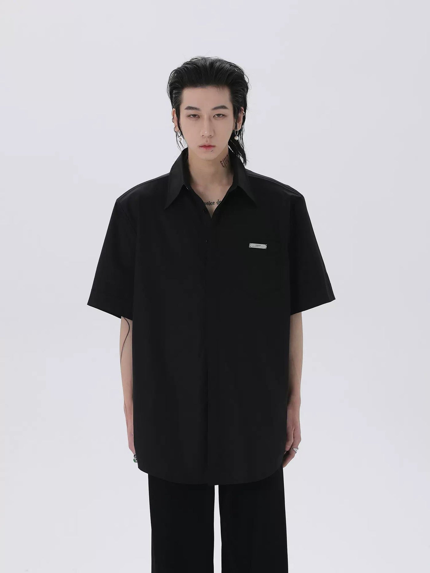 Minimal Silver Bar Shirt Korean Street Fashion Shirt By HARH Shop Online at OH Vault