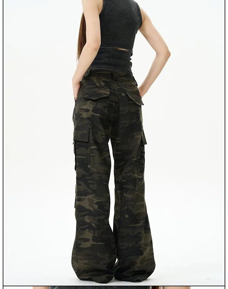 Dark Camouflage Flared Cargo Pants Korean Street Fashion Pants By 77Flight Shop Online at OH Vault