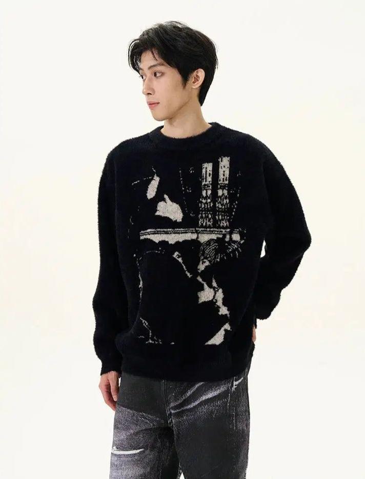 Fuzzy Portrait Sweater Korean Street Fashion Sweater By 77Flight Shop Online at OH Vault