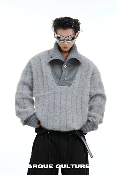 High Collar Fuzzy Ribbed Knit Sweater Korean Street Fashion Sweater By Argue Culture Shop Online at OH Vault