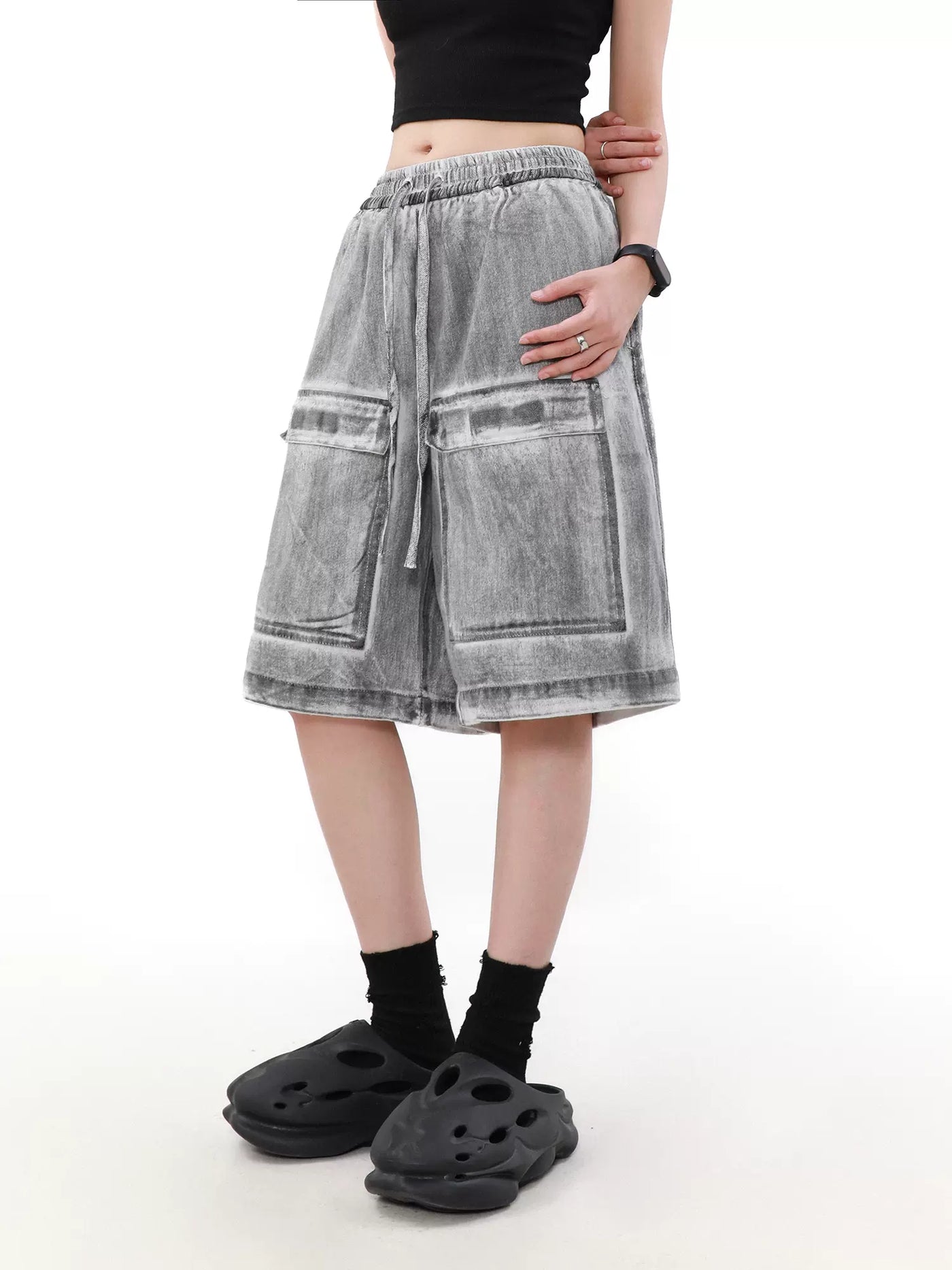 Charcoal Smudge Drawstring Shorts Korean Street Fashion Shorts By Mr Nearly Shop Online at OH Vault