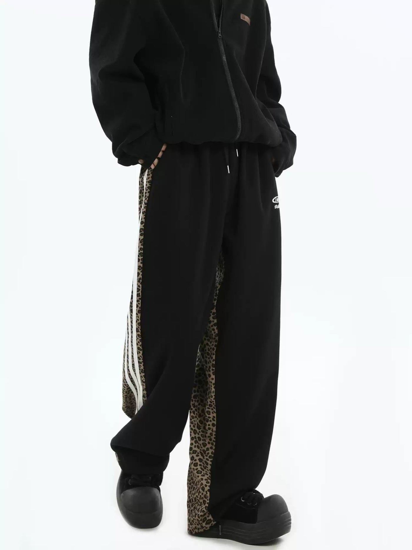 Spliced Animal Print Stripes Sweatpants Korean Street Fashion Pants By INS Korea Shop Online at OH Vault