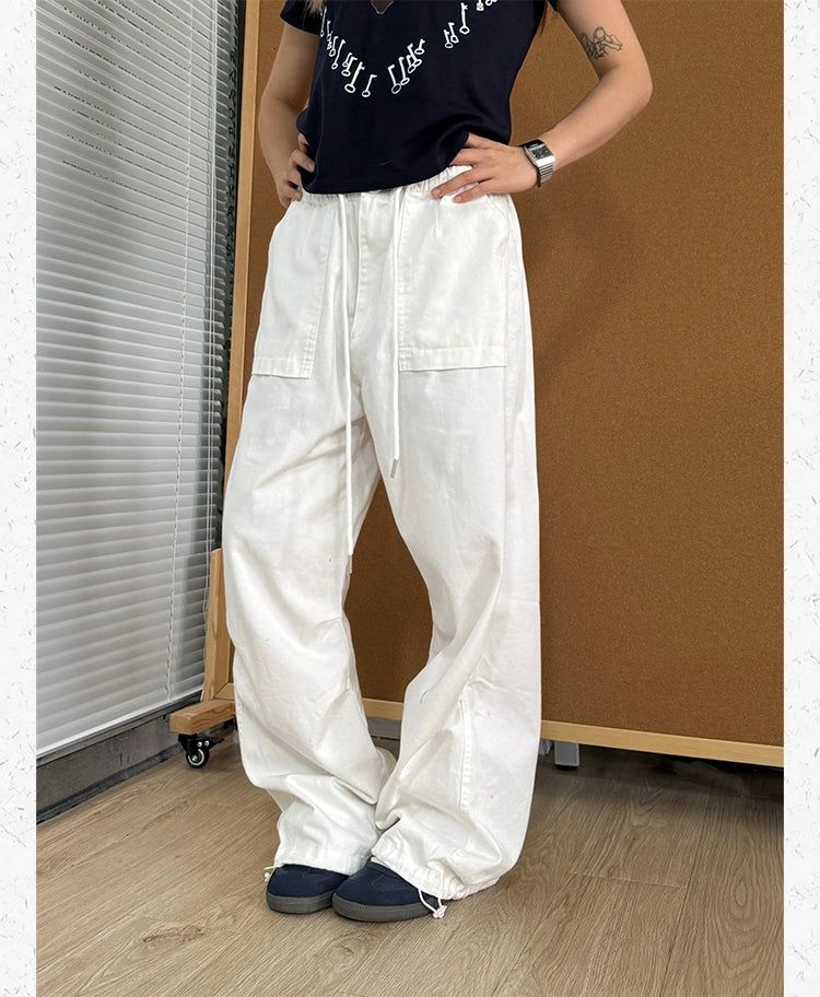 Elasticated Waist Drawcord Cargo Pants Korean Street Fashion Pants By Made Extreme Shop Online at OH Vault