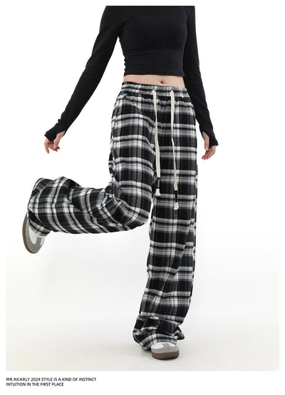 Drawstring Plaid Relax Fit Pants Korean Street Fashion Pants By Mr Nearly Shop Online at OH Vault