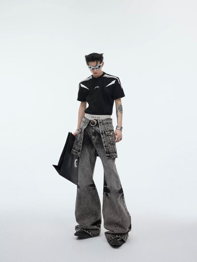 Skirt Layer Washed Jeans Korean Street Fashion Jeans By Argue Culture Shop Online at OH Vault