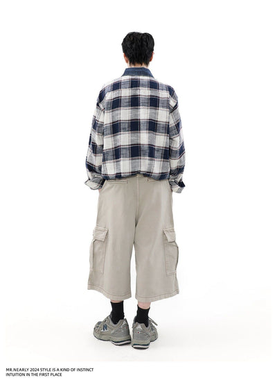 Plaid Denim Collar Long Sleeve Shirt Korean Street Fashion Shirt By Mr Nearly Shop Online at OH Vault