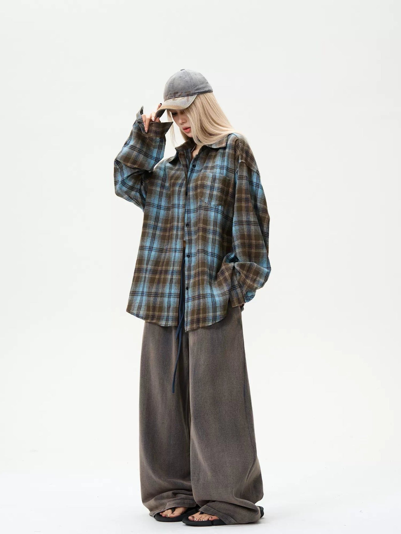 Duotone Plaid Pattern Shirt Korean Street Fashion Shirt By MaxDstr Shop Online at OH Vault