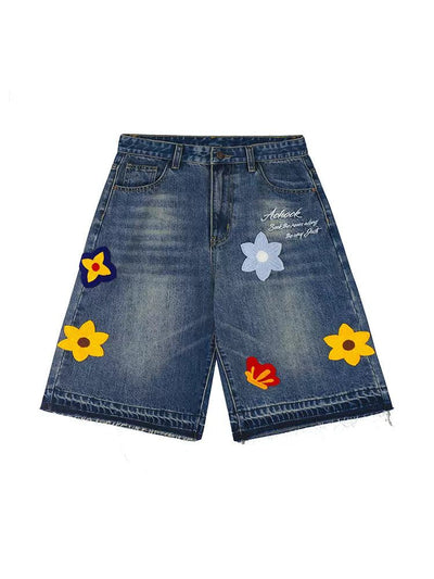 Flower Patches Denim Shorts Korean Street Fashion Shorts By A Chock Shop Online at OH Vault