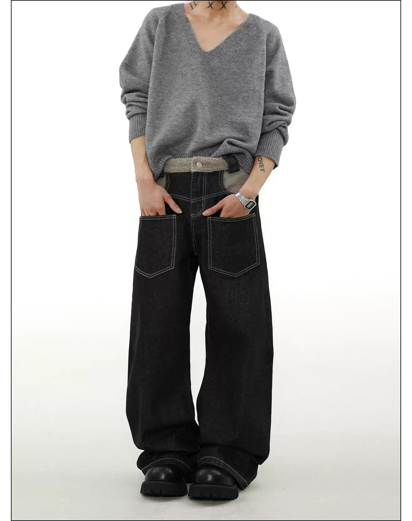 Faux Fur Splice Jeans Korean Street Fashion Jeans By Mr Nearly Shop Online at OH Vault