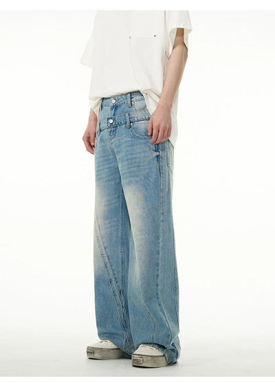 Faded Double-Waist Jeans Korean Street Fashion Jeans By 77Flight Shop Online at OH Vault