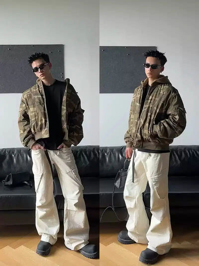 Knee-Pleated Bootcut Cargo Pants Korean Street Fashion Pants By Poikilotherm Shop Online at OH Vault