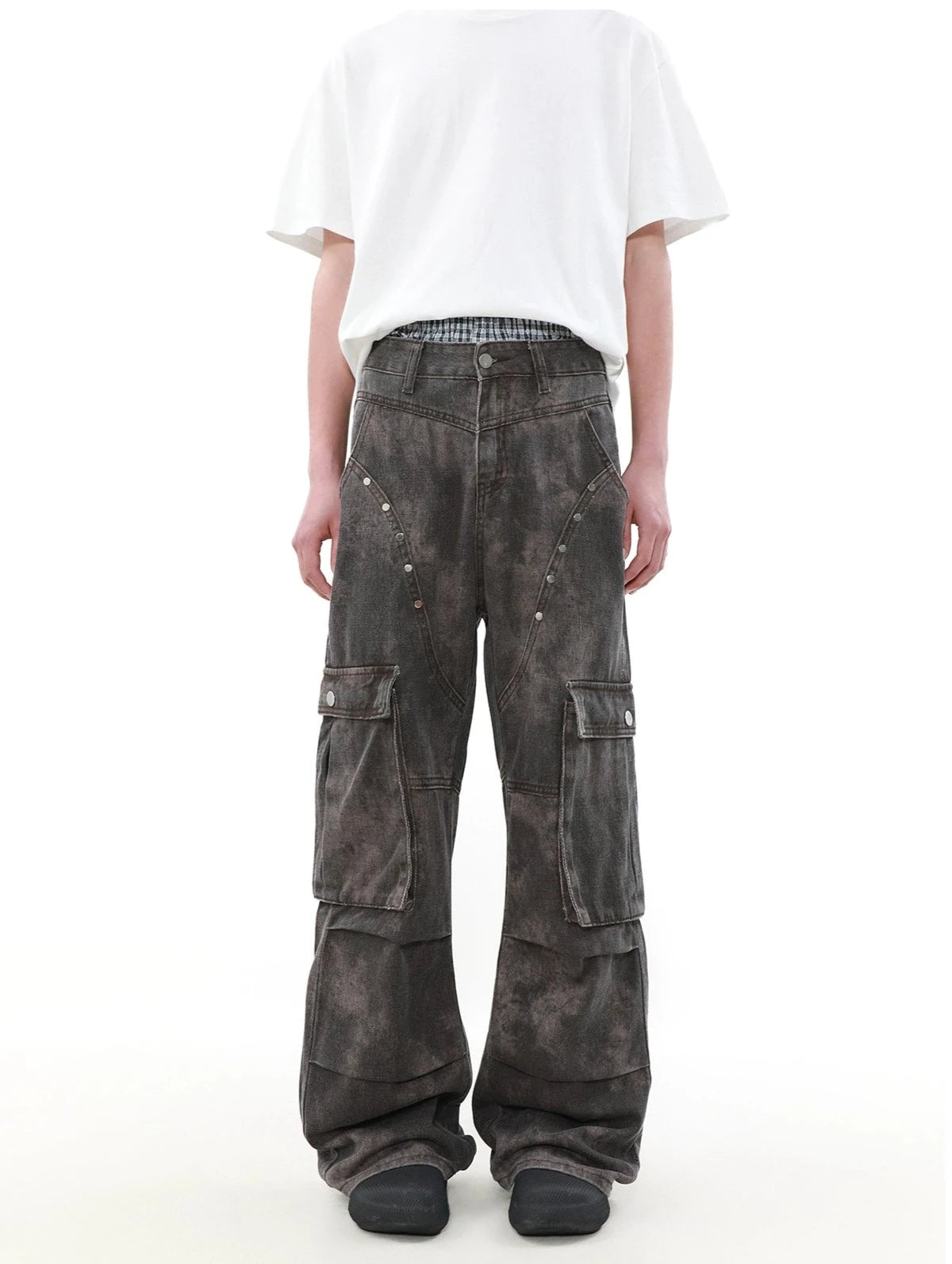 Multi-Detail Washed Cargo Pants Korean Street Fashion Pants By Mr Nearly Shop Online at OH Vault