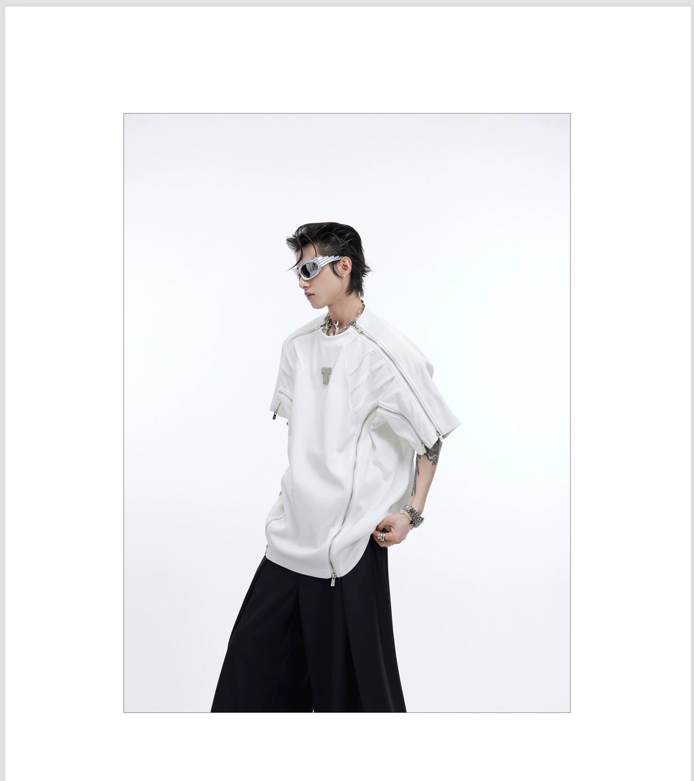 Zipper & Line Details T-Shirt Korean Street Fashion T-Shirt By Argue Culture Shop Online at OH Vault