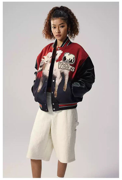 Sheep Graphic PU Leather Jacket Korean Street Fashion Jacket By Remedy Shop Online at OH Vault