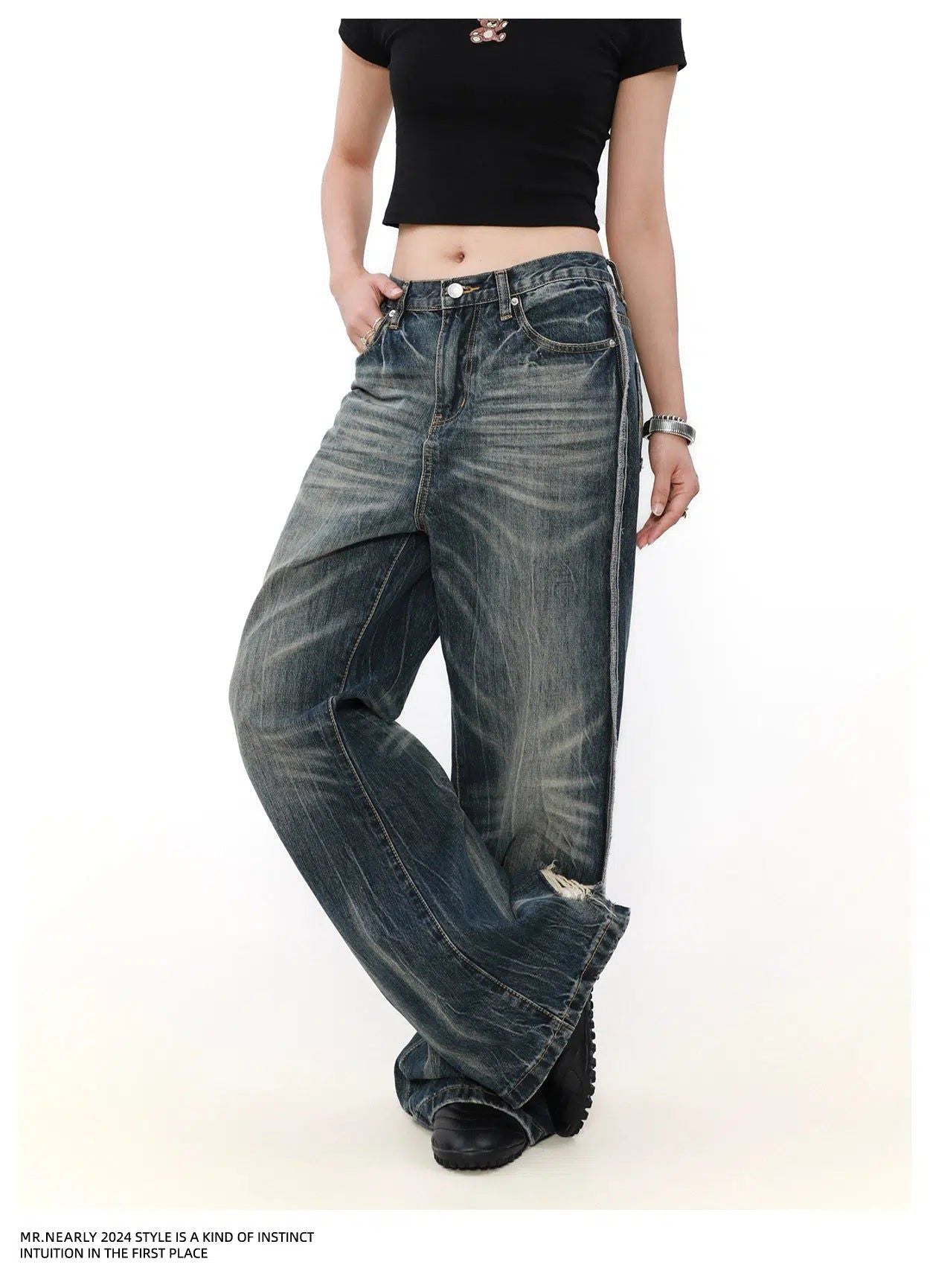 Multi-Cat Whisker Flared Jeans Korean Street Fashion Jeans By Mr Nearly Shop Online at OH Vault