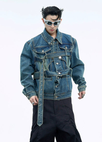 Strap Belts Detail Denim Jacket Korean Street Fashion Jacket By Argue Culture Shop Online at OH Vault