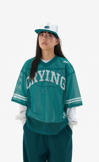 Mesh Printed Sporty T-Shirt Korean Street Fashion T-Shirt By Crying Center Shop Online at OH Vault