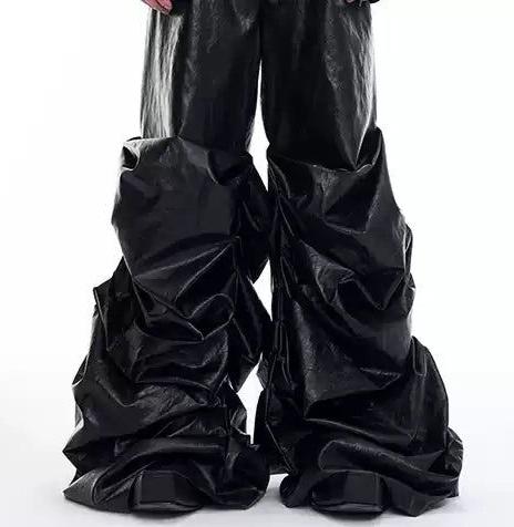 Drapey Baggy PU Leather Pants Korean Street Fashion Pants By Slim Black Shop Online at OH Vault