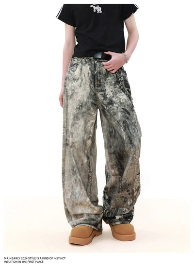 Camo Ink-Splashed Jeans Korean Street Fashion Jeans By Mr Nearly Shop Online at OH Vault