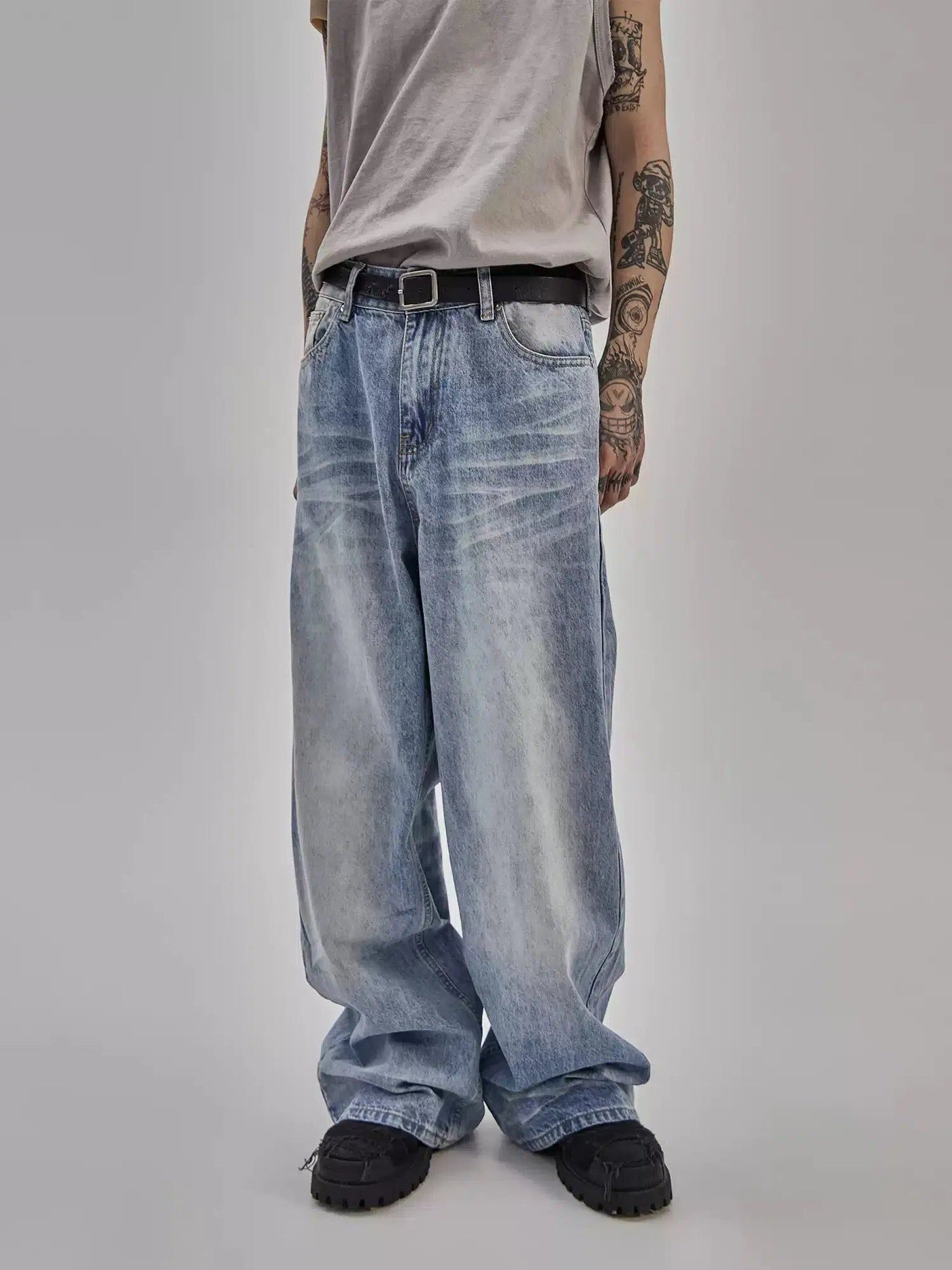 Classic Washed Wide Cut Jeans Korean Street Fashion Jeans By Ash Dark Shop Online at OH Vault