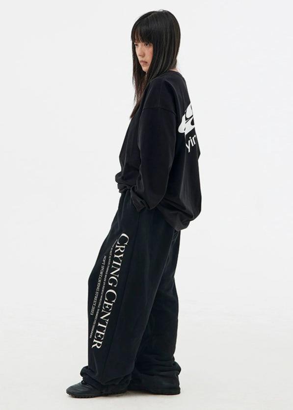 Back Logo Oversized Long Sleeve T-Shirt Korean Street Fashion T-Shirt By Crying Center Shop Online at OH Vault