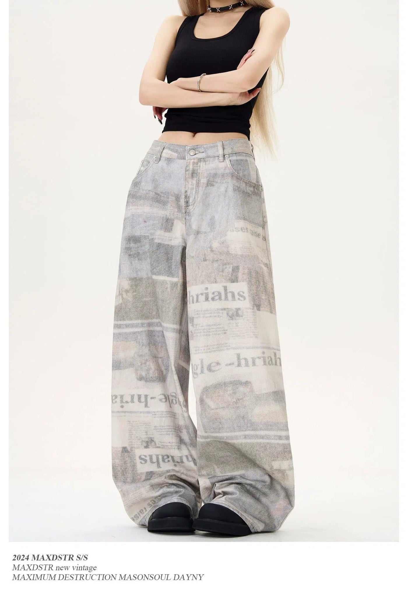 Newspaper Full-Print Baggy Jeans Korean Street Fashion Jeans By MaxDstr Shop Online at OH Vault