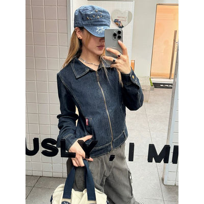 Regular Fit Zippered Denim Jacket Korean Street Fashion Jacket By Made Extreme Shop Online at OH Vault