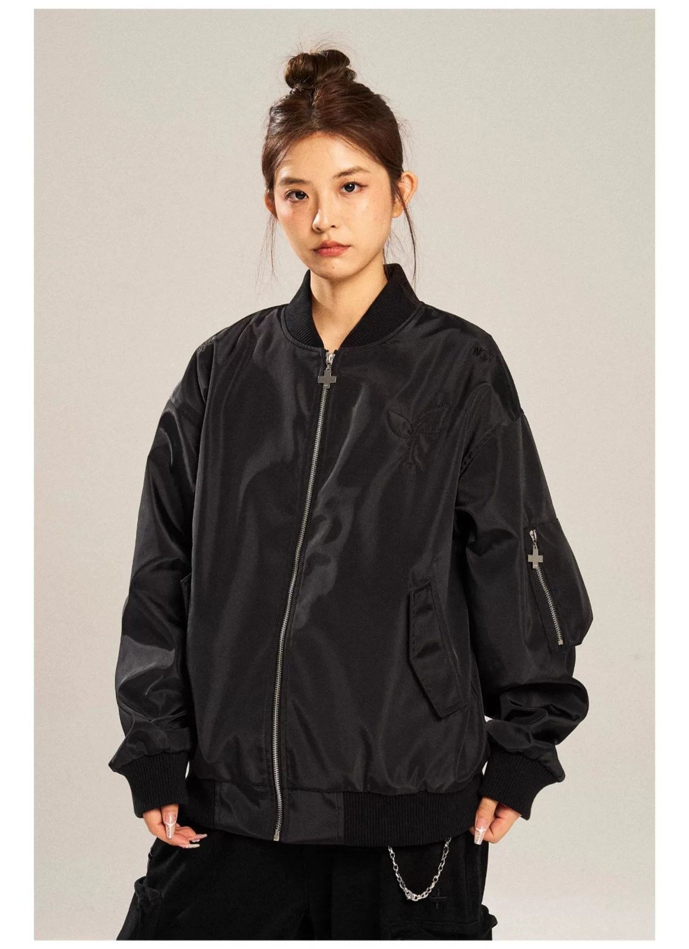 Embossed Logo Bomber Jacket Korean Street Fashion Jacket By New Start Shop Online at OH Vault