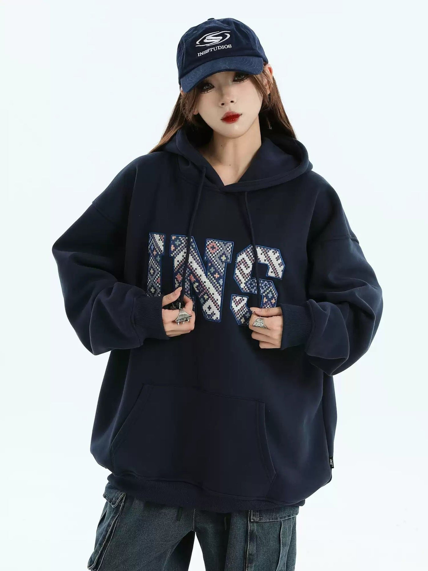 Tribal Stitch Logo Hoodie Korean Street Fashion Hoodie By INS Korea Shop Online at OH Vault