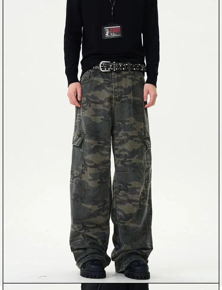 Faded Camo Straight Cargo Pants Korean Street Fashion Pants By 77Flight Shop Online at OH Vault