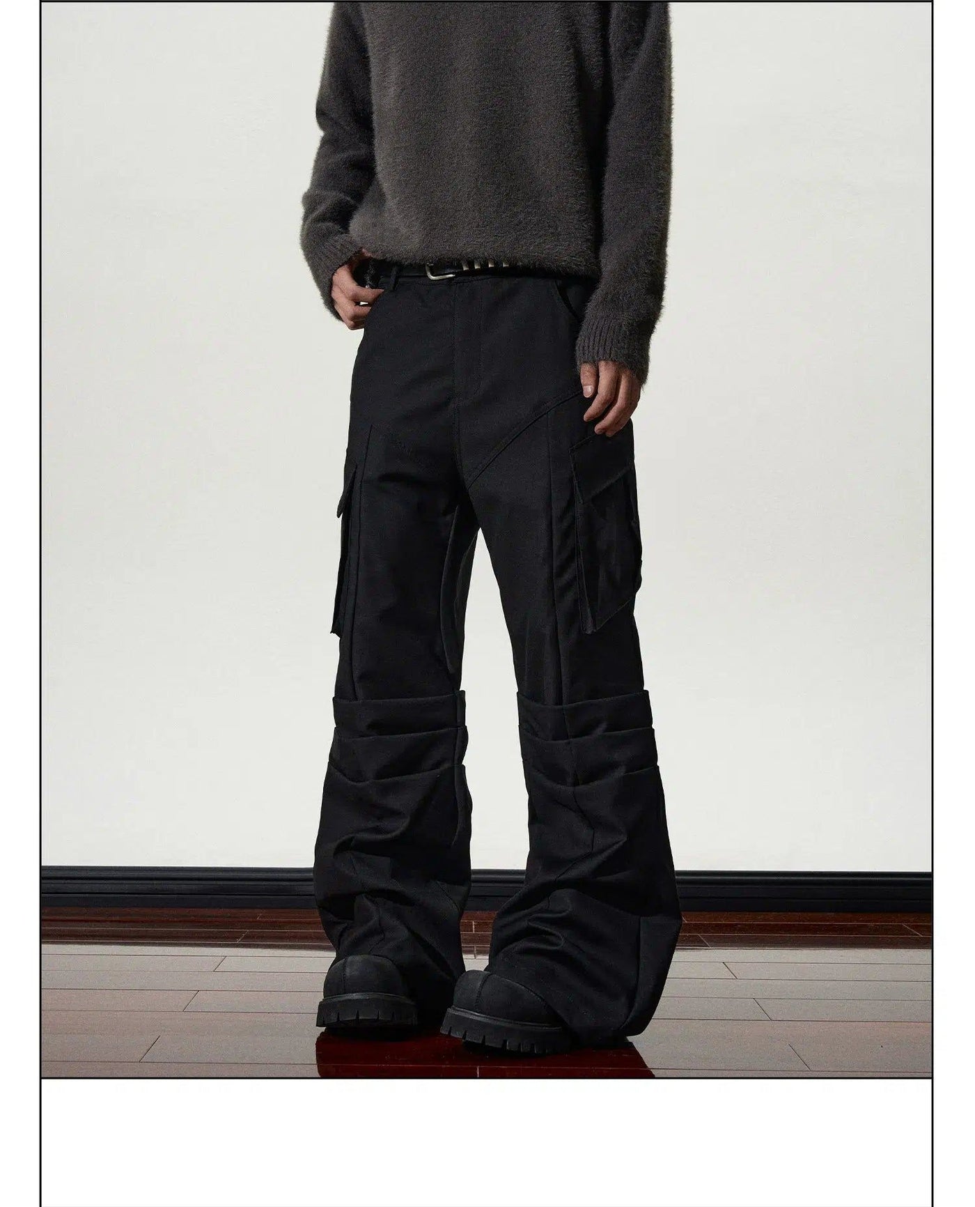 Multi-Pleats Flared Cargo Pants Korean Street Fashion Pants By A PUEE Shop Online at OH Vault