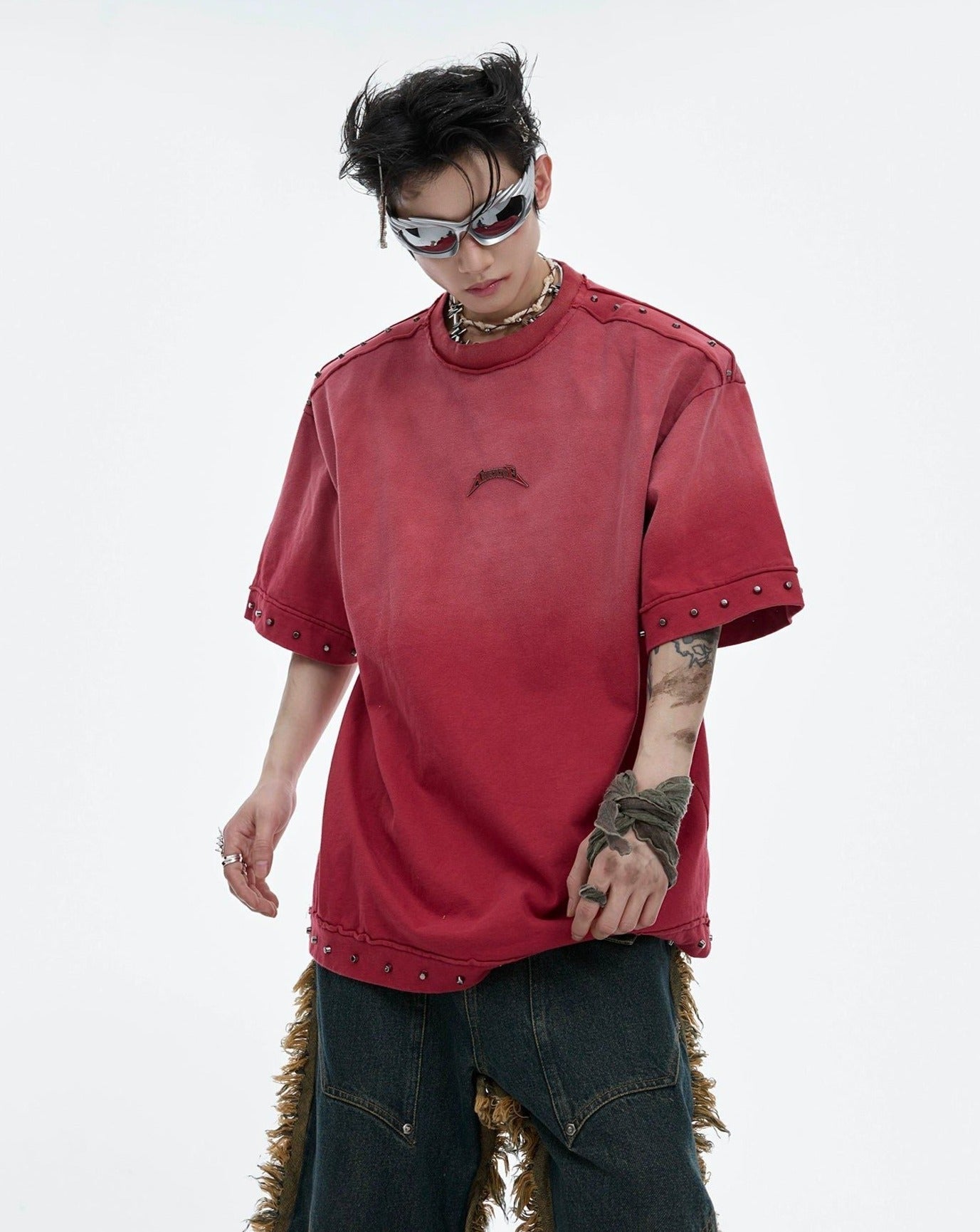 Metal Accent Faded T-Shirt Korean Street Fashion T-Shirt By Argue Culture Shop Online at OH Vault